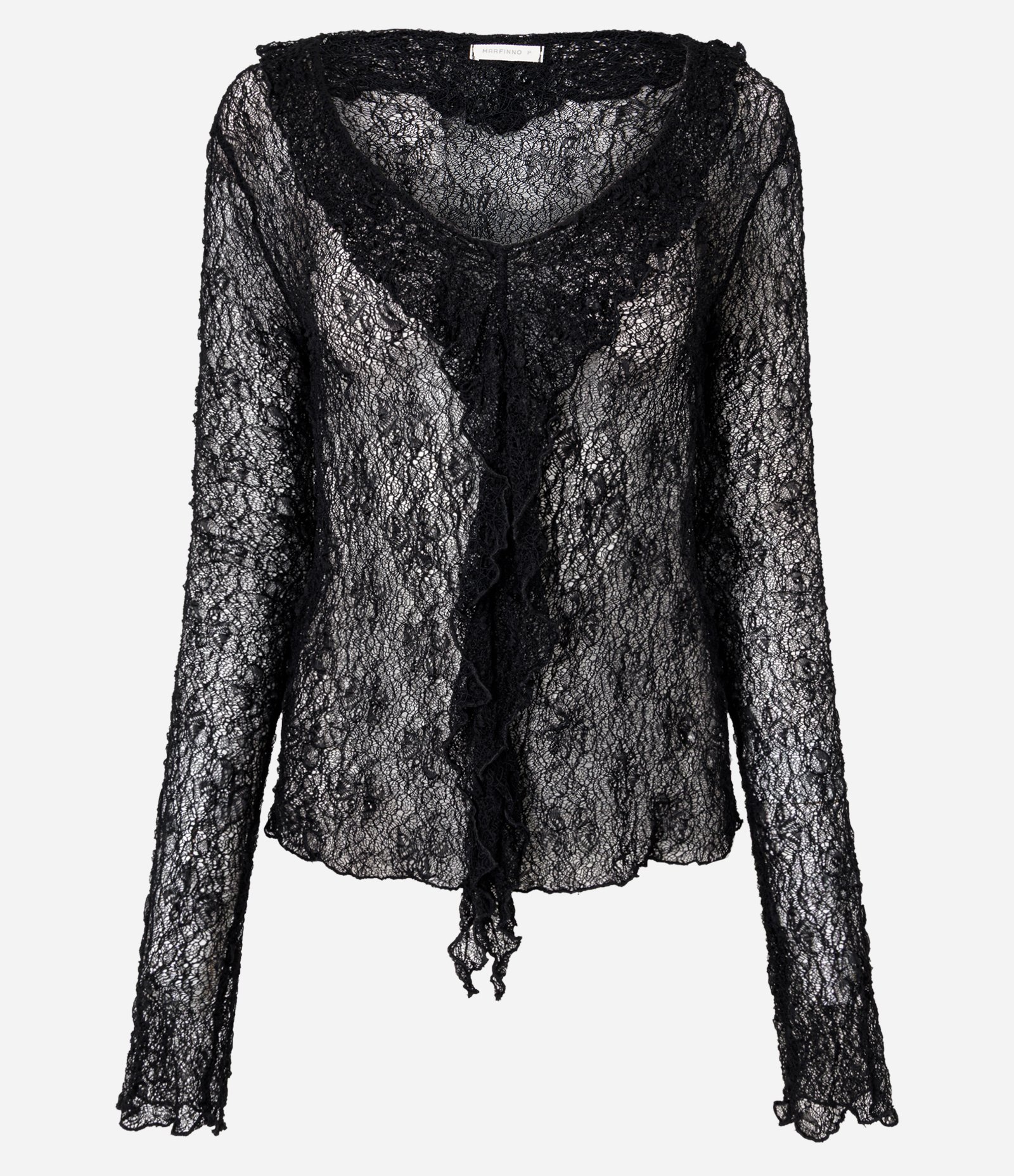 Blusa em Renda com Babados Frontais Preto 1
