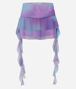 Saia Curta em Tule Estampado com Camadas e Pontas Alongadas