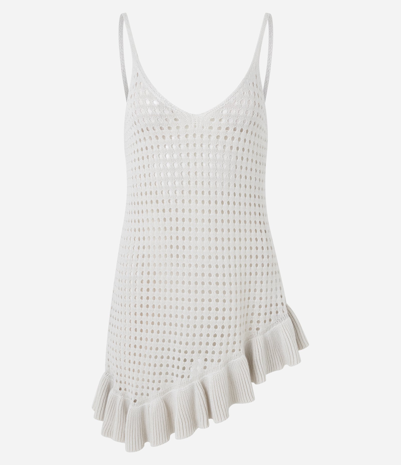 Saída de Praia Vestido em Tricô com Barra Assimétrica Off White 5