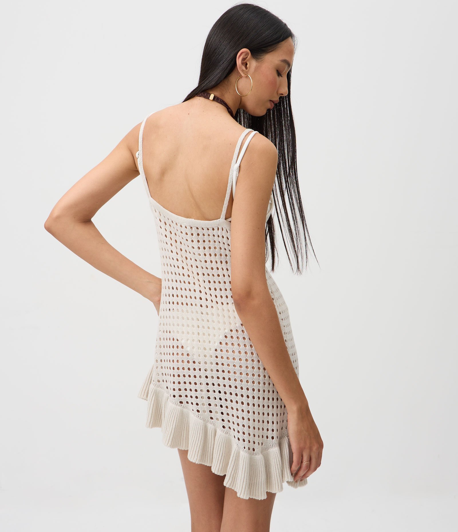 Saída de Praia Vestido em Tricô com Barra Assimétrica Off White 4