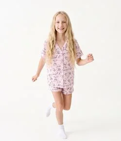 Pijama Americano Infantil Estampa Gatos - Tam 7 a 14 Anos