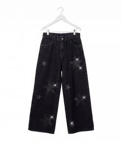 Calça Jeans Infantil com Aplicação de Estrelas - Tam 7 a 16 Anos