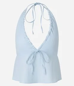 Blusa Frente Única em Flame com Decote Profundo e Amarração