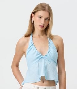 Blusa Frente Única em Flame com Decote Profundo e Amarração