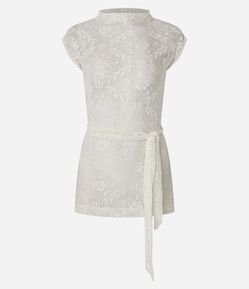 Blusa em Jacquard com Faixa para Amarração e Textura Floral