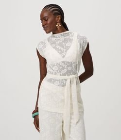 Blusa em Jacquard com Faixa para Amarração e Textura Floral