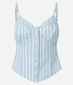 Blusa Corsetada em Sarja com Estampa de Listras