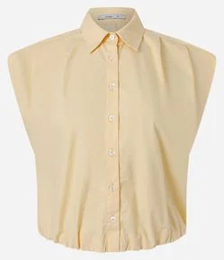 Blusa Regular em Tricoline com Pregas nos Ombros