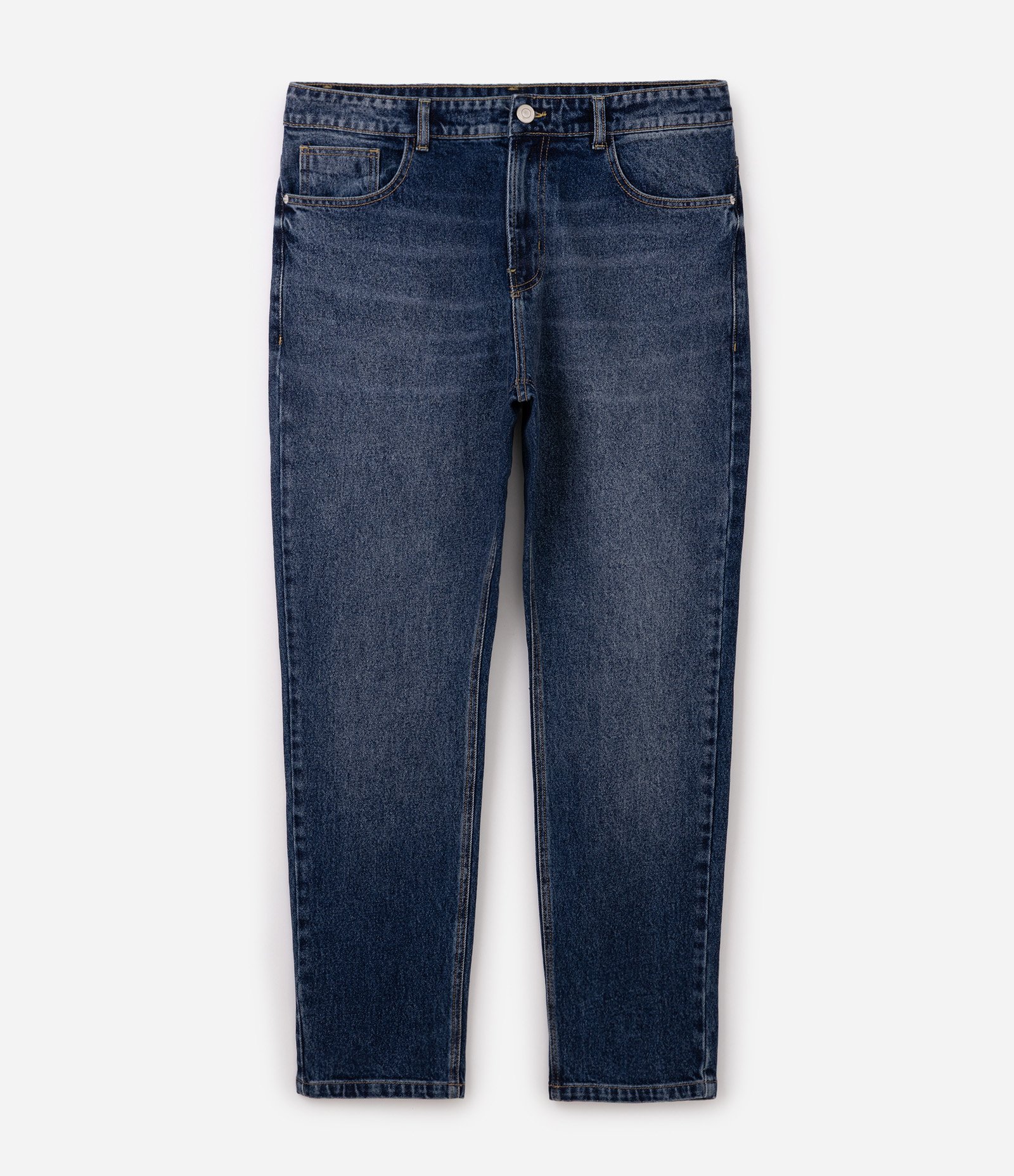 Calça Tapered Jeans com Lavagem Tradicional Azul Escuro 1