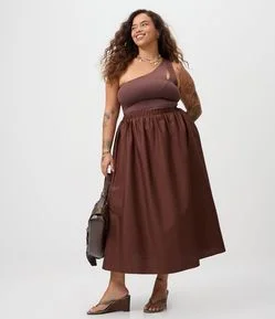 Saia Midi Tricoline com Bolsos Curve & Plus Size