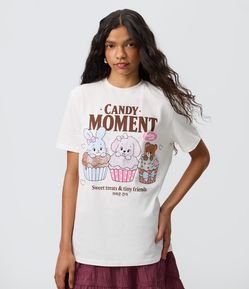 Camiseta em Algodão com Estampa de Animais e Docinhos com Lettering