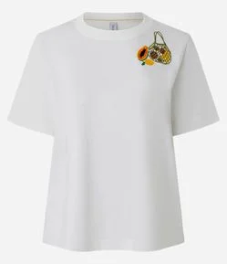 Camiseta em Algodão com Bordado de Frutas