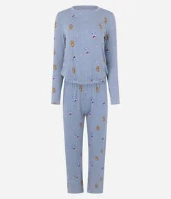 Pijama Longo em Viscolycra com Estampa Ursinhos Carinhosos