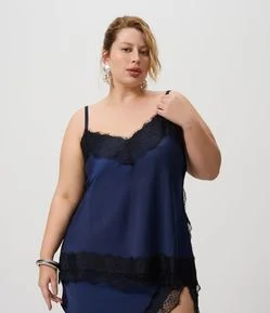 Blusa Alongada em Cetim com Renda Curve & Plus Size