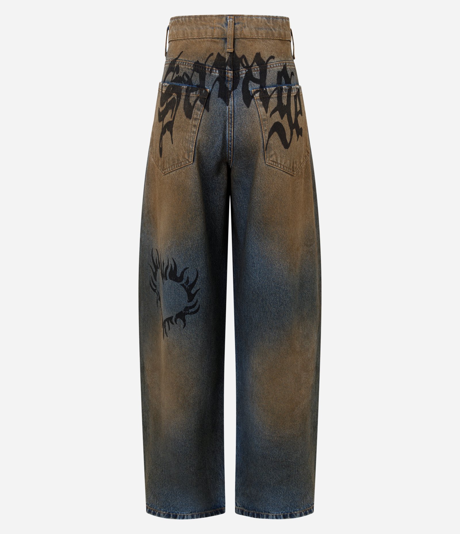 Calça Baggy em Jeans com Efeito Dirty e Estampa em Lettering Azul Médio 9