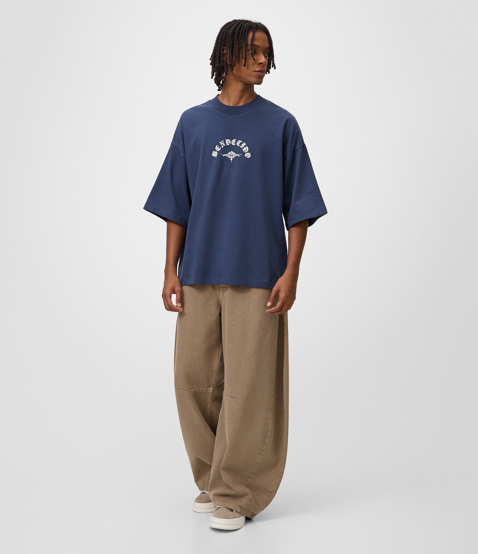 Camiseta Oversized em Algodão Estampa Bendecido Azul 2