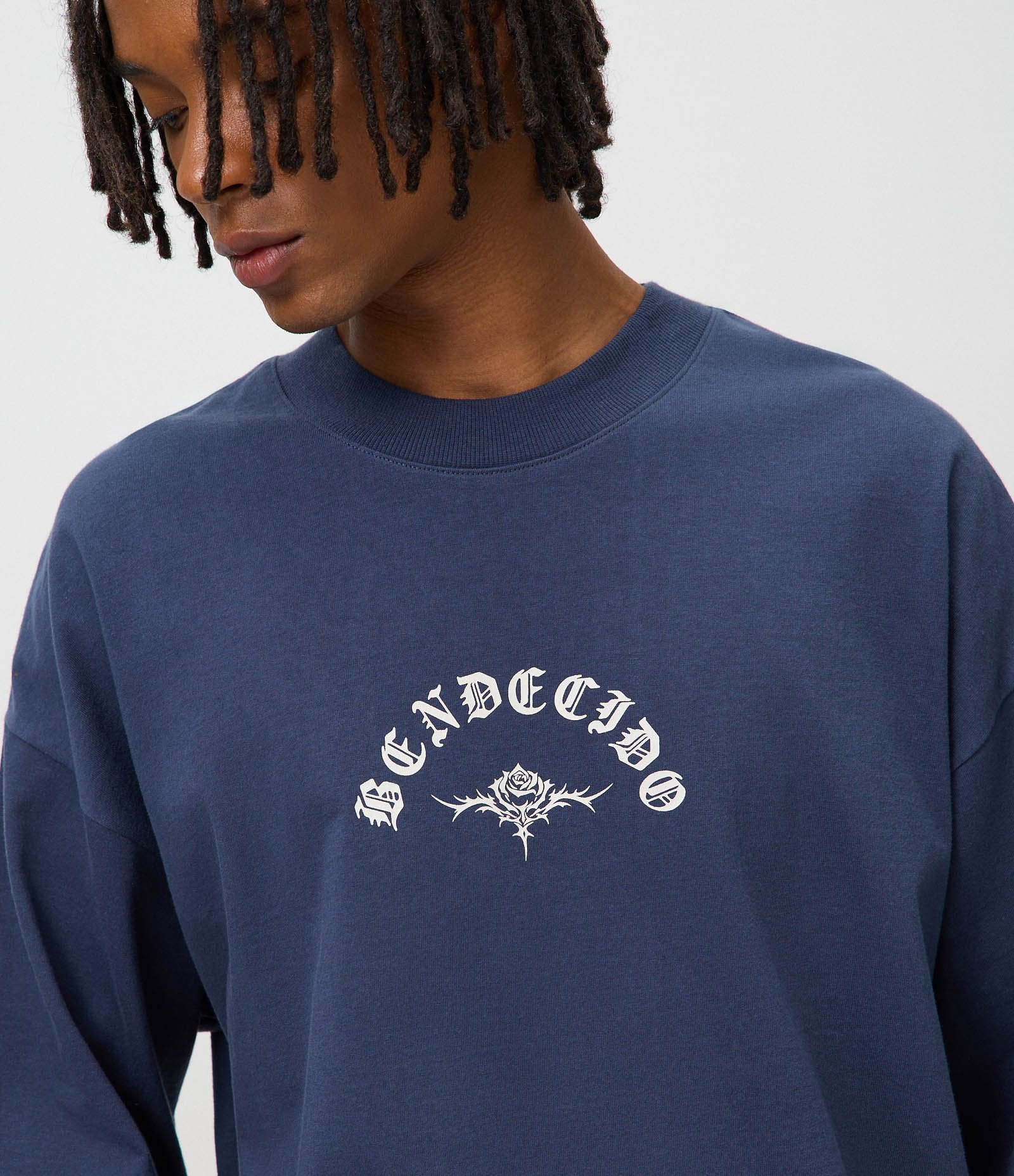 Camiseta Oversized em Algodão Estampa Bendecido Azul 4