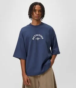 Camiseta Oversized em Algodão Estampa Bendecido