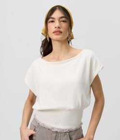 Blusa Ombro a Ombro em Tricô Texturizado com Cintura Ajustada Franzida