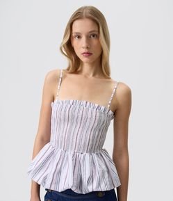 Blusa Peplum em Tricoline Listrada com Franzido