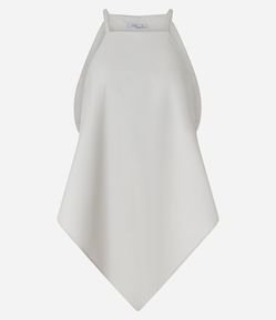 Blusa em Tricoline com Gola Halter e Barra em Ponta