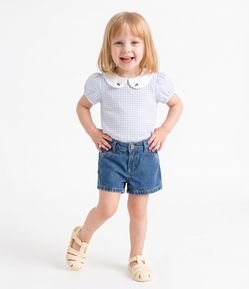 Blusa Infantil Gola Boneca Bordada com Manga Bufante - Tam 1 a 6 Anos