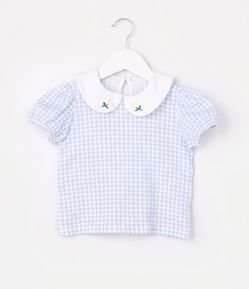 Blusa Infantil Gola Boneca Bordada com Manga Bufante - Tam 1 a 6 Anos