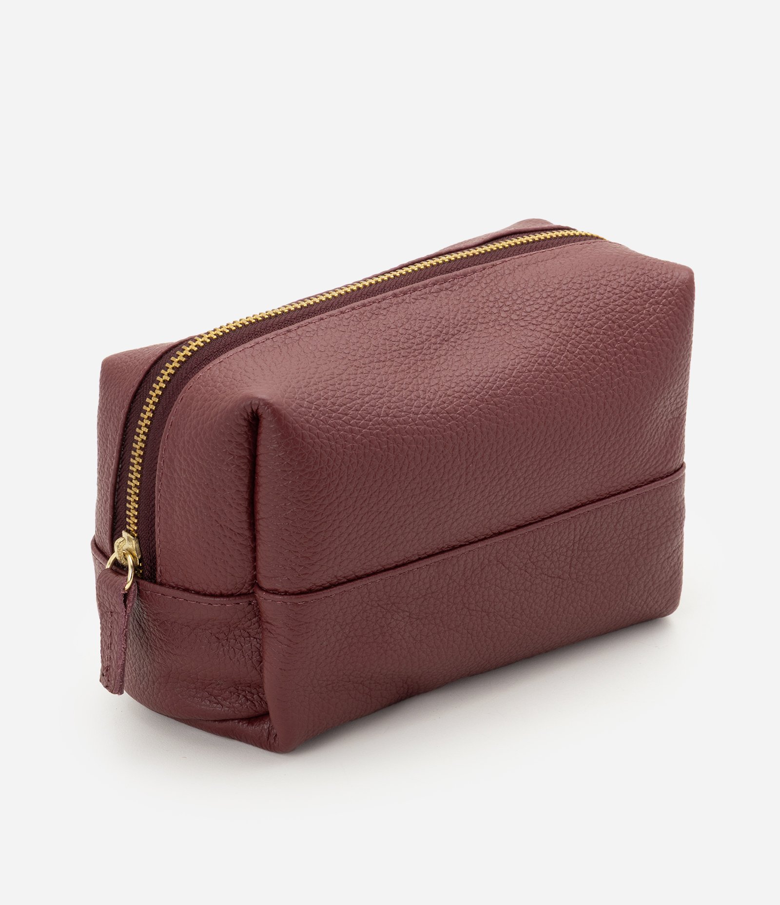 Necessaire Retangular Média em Couro Vinho 1