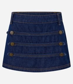 Minissaia Jeans com Botões Napoleônicos Frontais