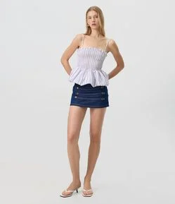 Minissaia Jeans com Botões Napoleônicos Frontais