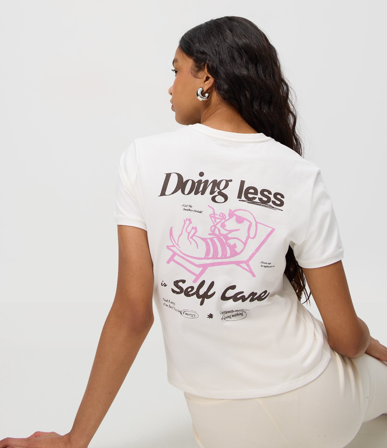 Camiseta em Algodão com Lettering Doing Less Self Care Branco 1