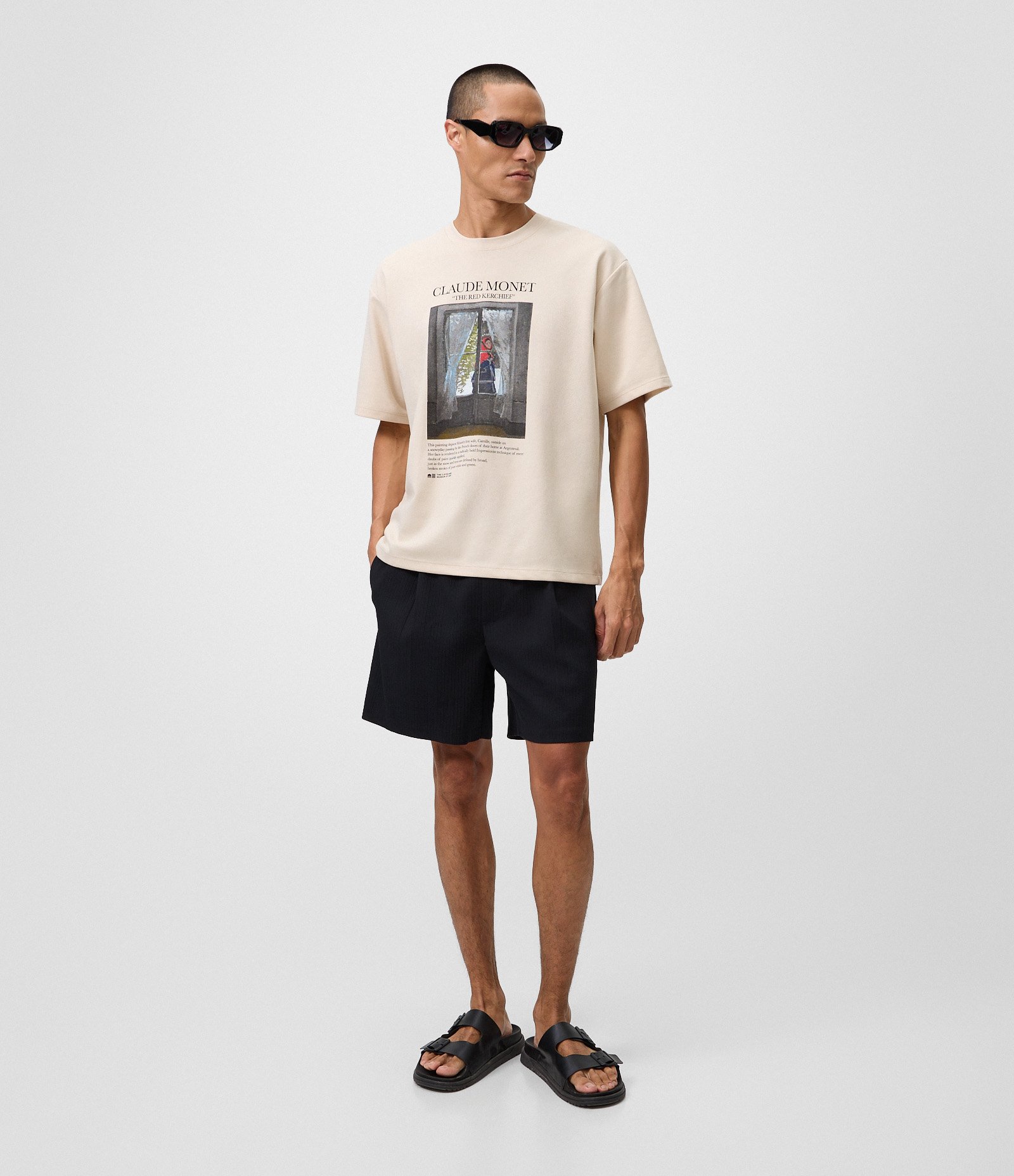 Camiseta Boxy em Algodão com Arte de Claude Monet Estampada Bege 2
