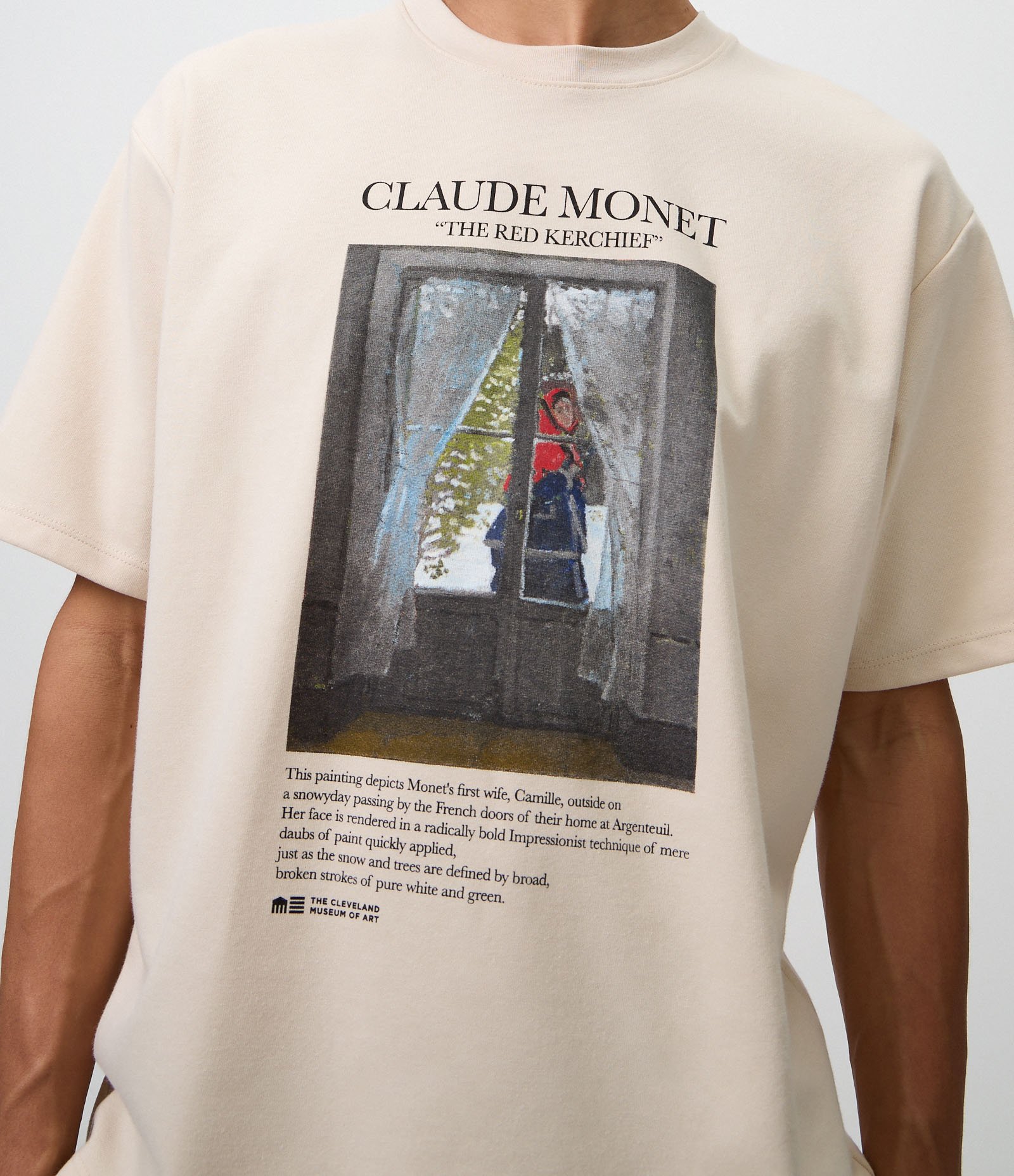 Camiseta Boxy em Algodão com Arte de Claude Monet Estampada Bege 4