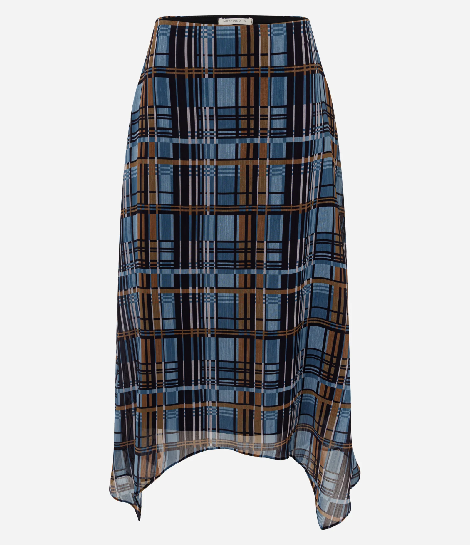 Saia Midi em Chiffon Xadrez com Barra Assimétrica Multicores 1
