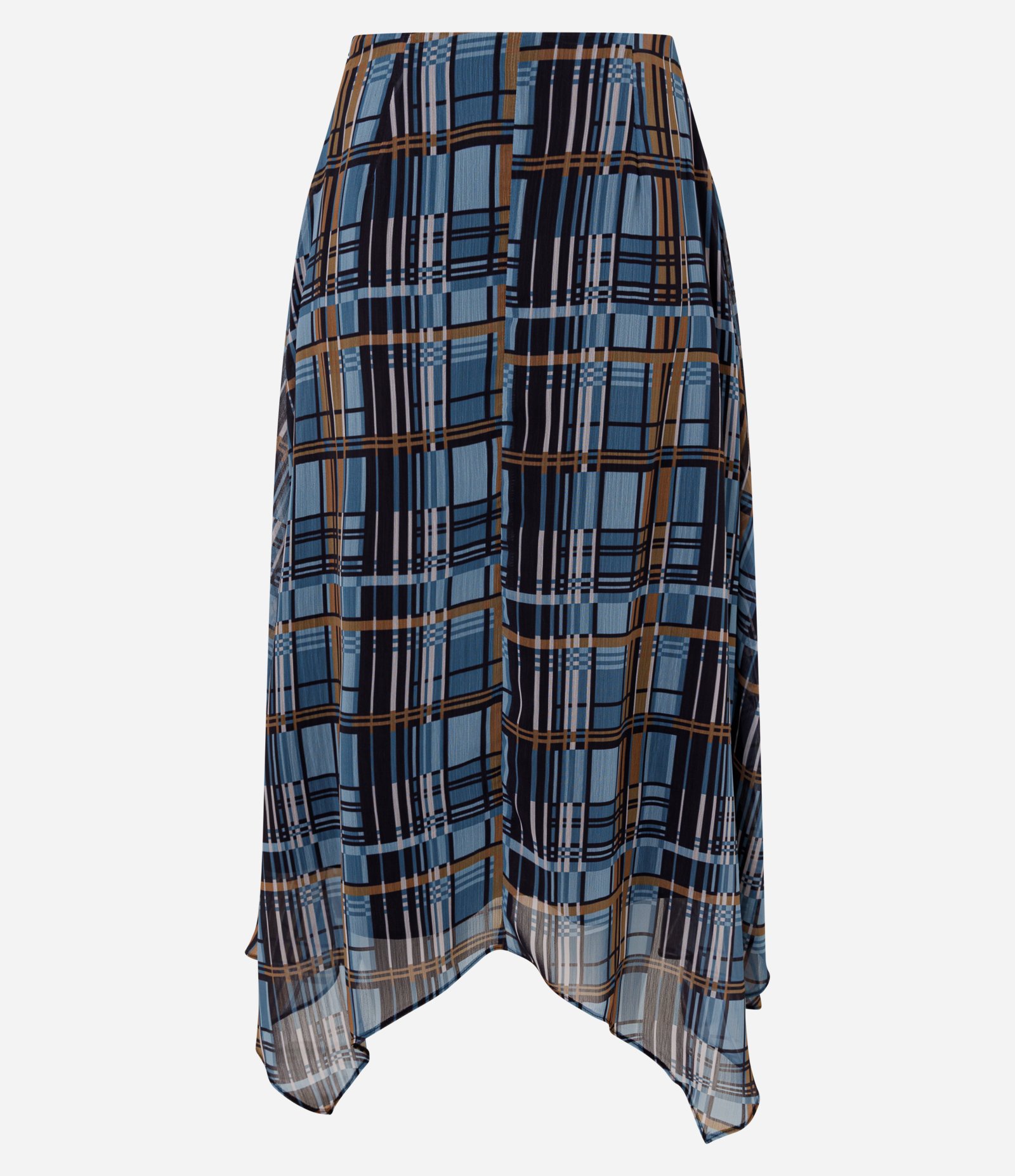 Saia Midi em Chiffon Xadrez com Barra Assimétrica Multicores 2