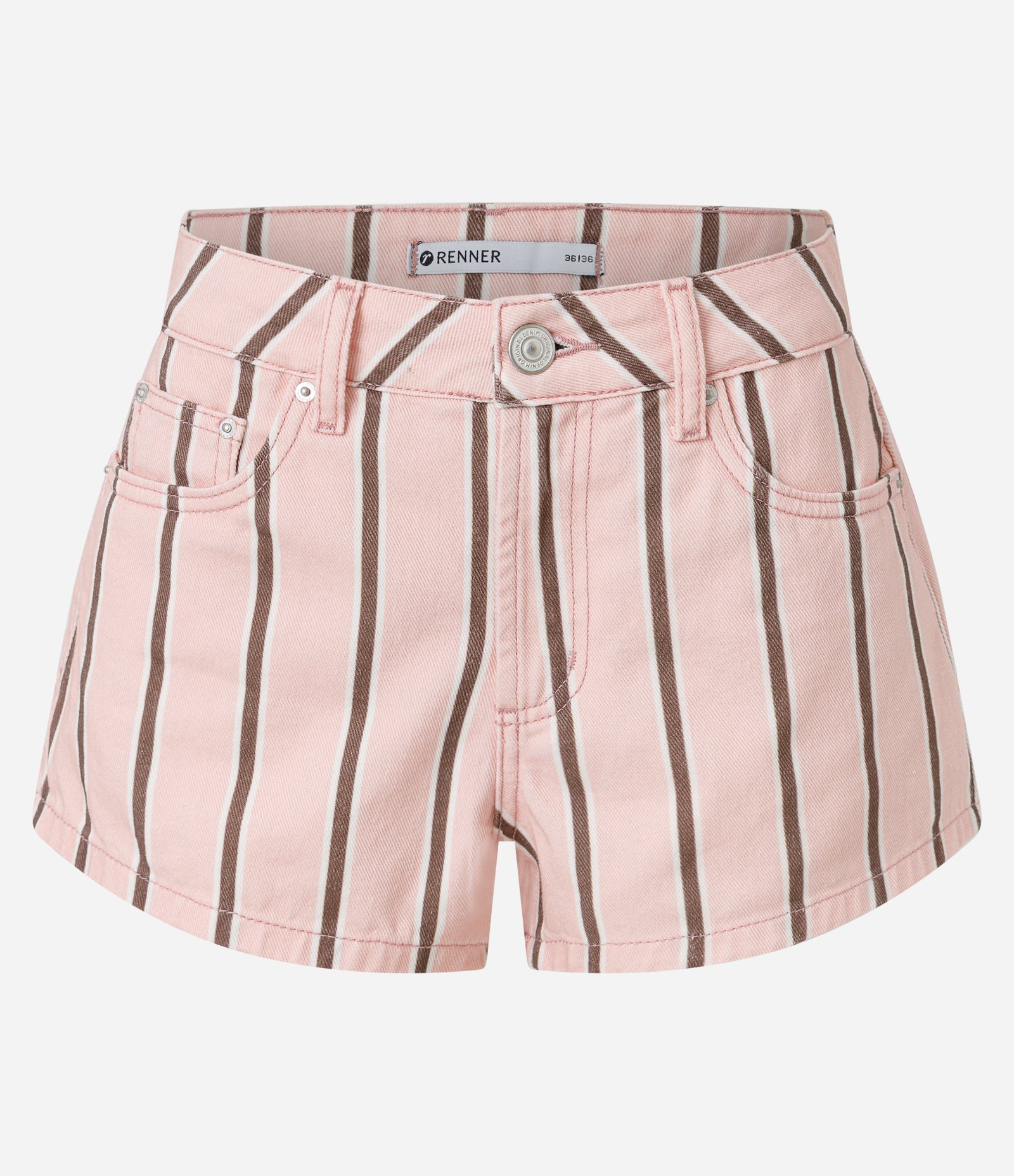 Short em Sarja com Pregas Frontais e Estampa de Listras Rosa 1