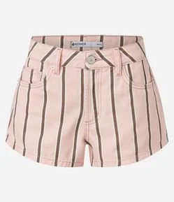 Short em Sarja com Pregas Frontais e Estampa de Listras