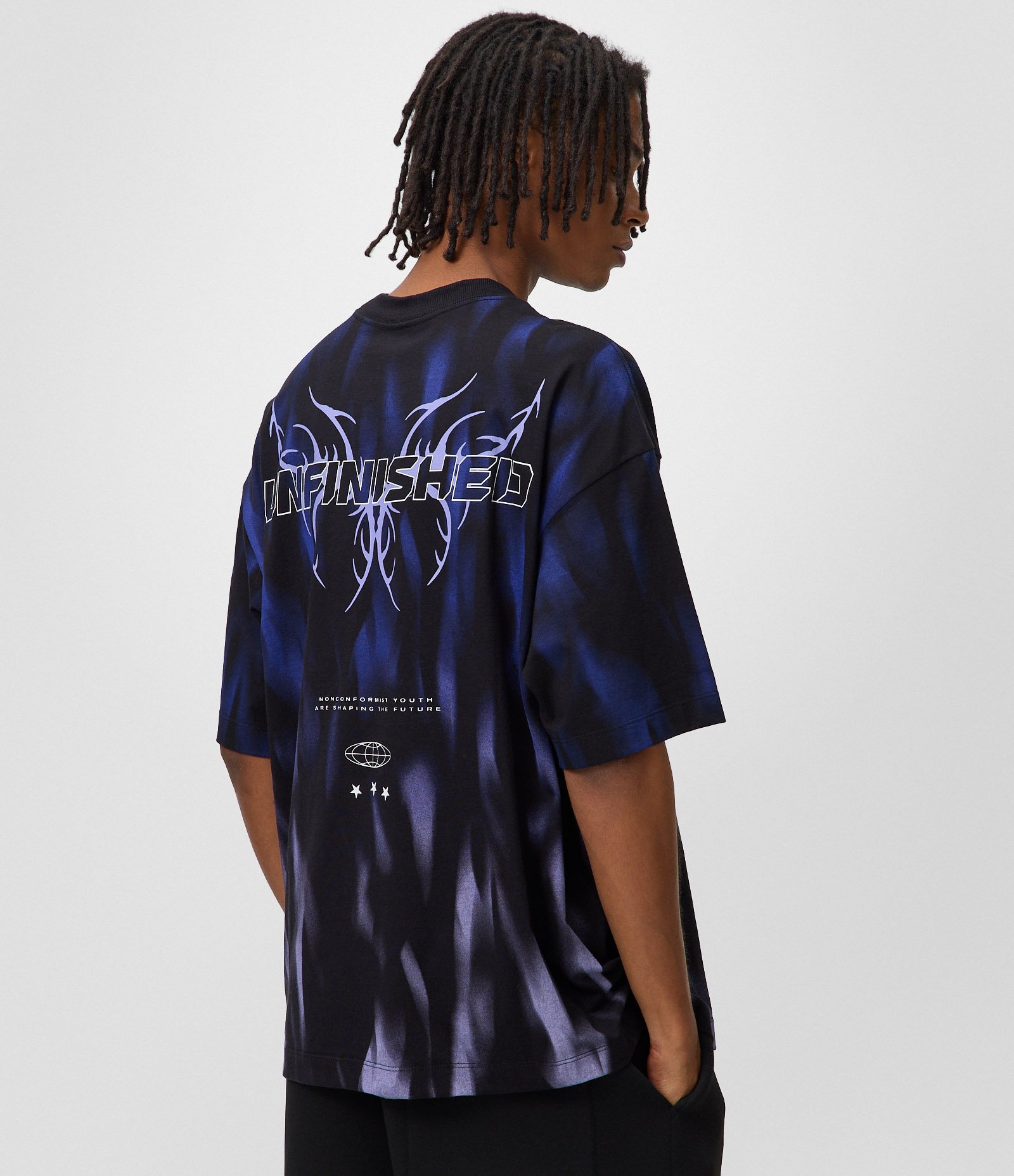 Camiseta Oversized em Algodão Unfinished Full Print Preto 3