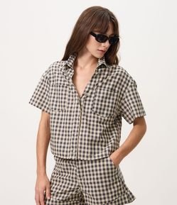 Camisa Regular em Sarja com Estampa Xadrez