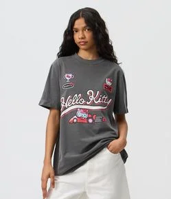 Camiseta Oversized em Algodão com Estampa Hello Kitty