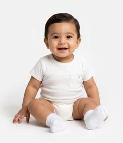 Body Infantil Texturizado com Bolsinho - Tam RN a 18 Meses