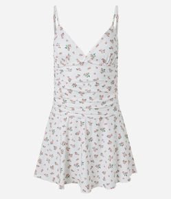 Vestido Curto Floral em Microfibra com Decote Transpassado