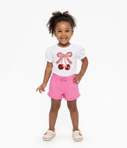 Camiseta Infantil em Algodão Laço Puff com Cereja Paetê - Tam 1 a 6 Anos