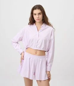 Camisa Cropped Listrada em Algodão com Amarração Lateral