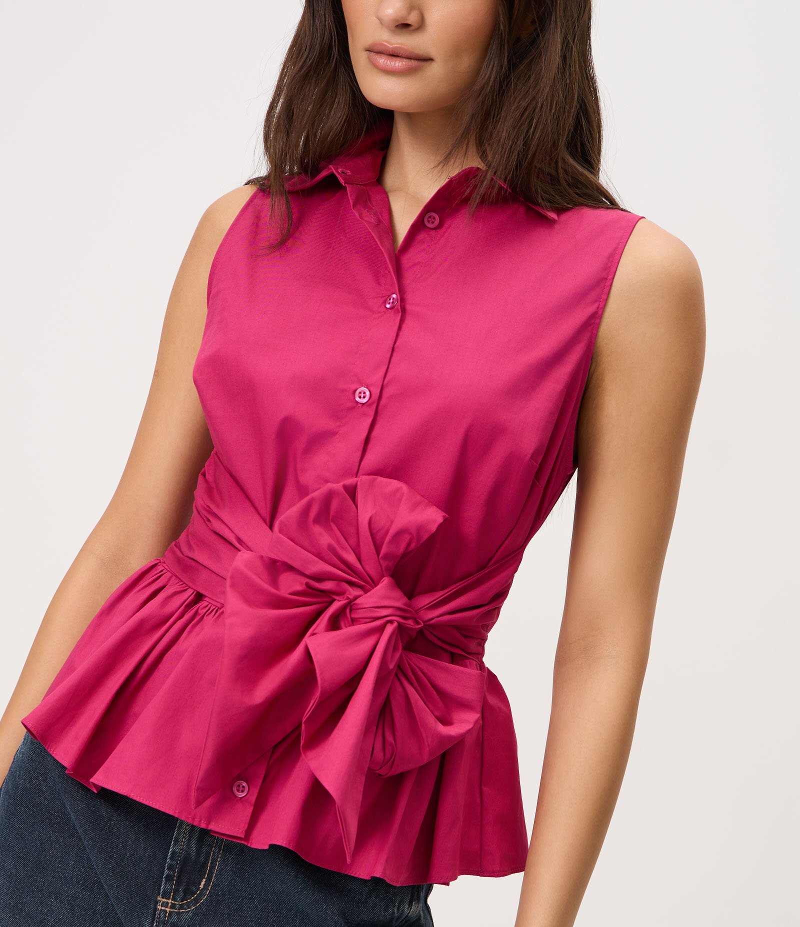 Camisa Peplum em Tricoline com Amarração Frontal em Laço Rosa 3