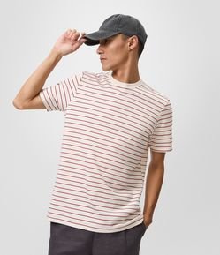 Camiseta Regula em Algodão com Estampa Listrada