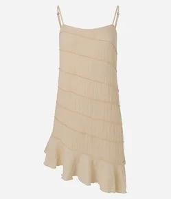 Vestido Curto Assimétrico Texturizado com Barra com Babado