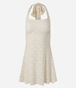 Vestido Curto Frente Única em Renda com Amarração