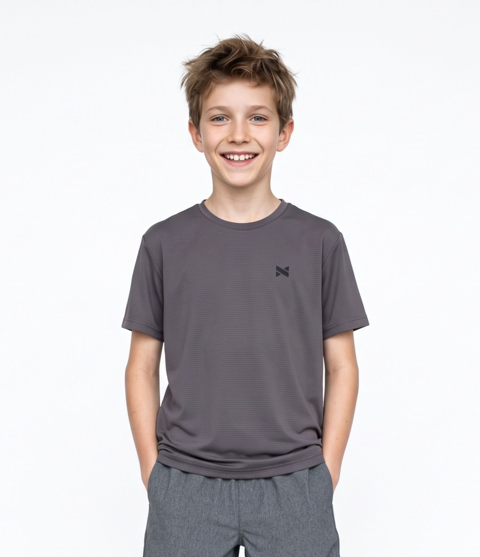 Camiseta Infantil Esportiva com Proteção UV e Tecnologia Dry - Tam 5 a 14 Anos Cinza 1