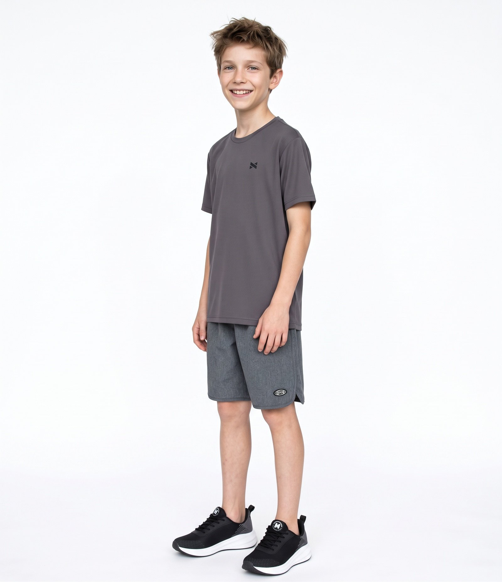 Camiseta Infantil Esportiva com Proteção UV e Tecnologia Dry - Tam 5 a 14 Anos Cinza 2